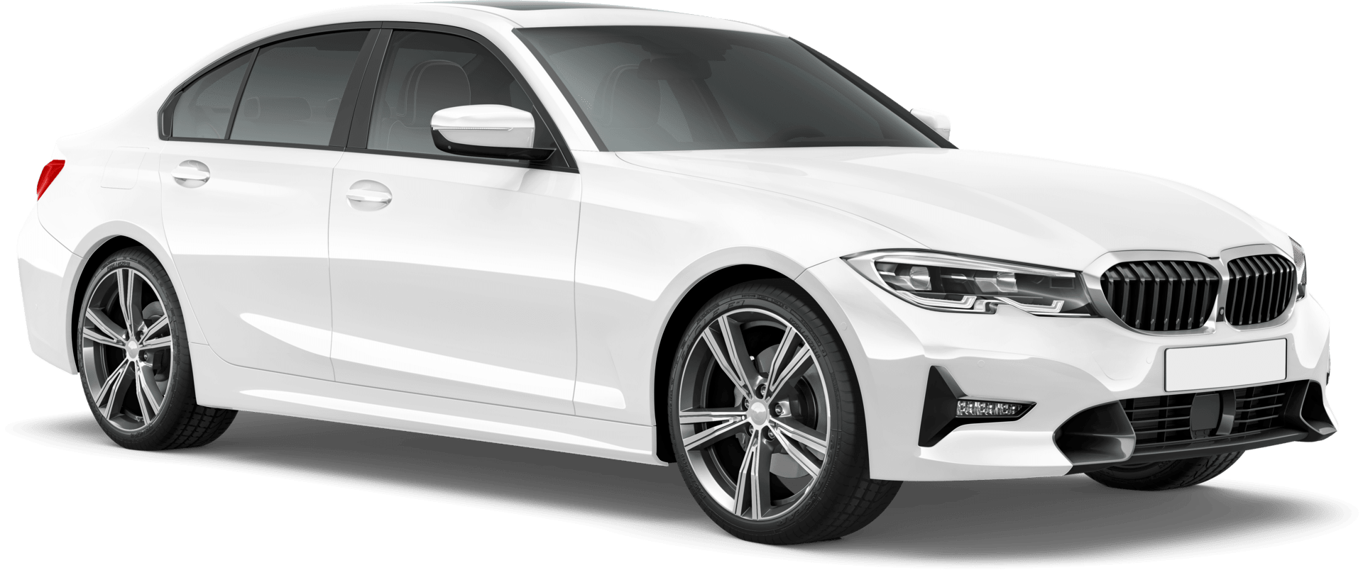 White luxury BMW sedan on a transparent background