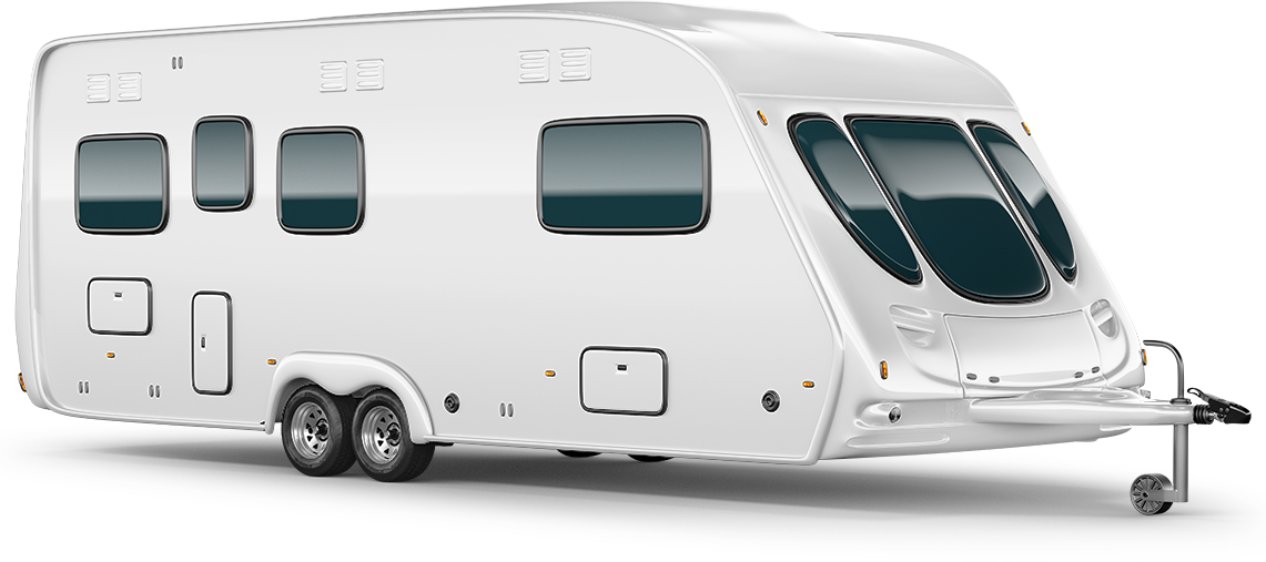 Modern white caravan with a rounded design