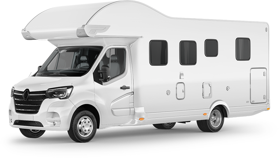 A white luxury motorhome on a transparent background